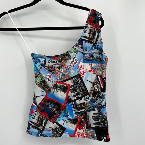 ❌SOLD❌ Balenciaga Asymmetric All Over Cities Tank Top in Multicolor - Picture 8 of 8